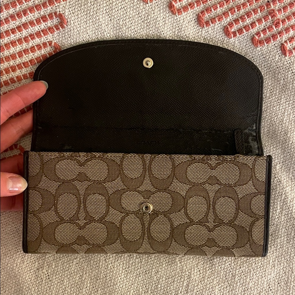 Coach Slim Envelope Wallet Signature Canvas Khaki/Brown Leather - Picture 2 of 8